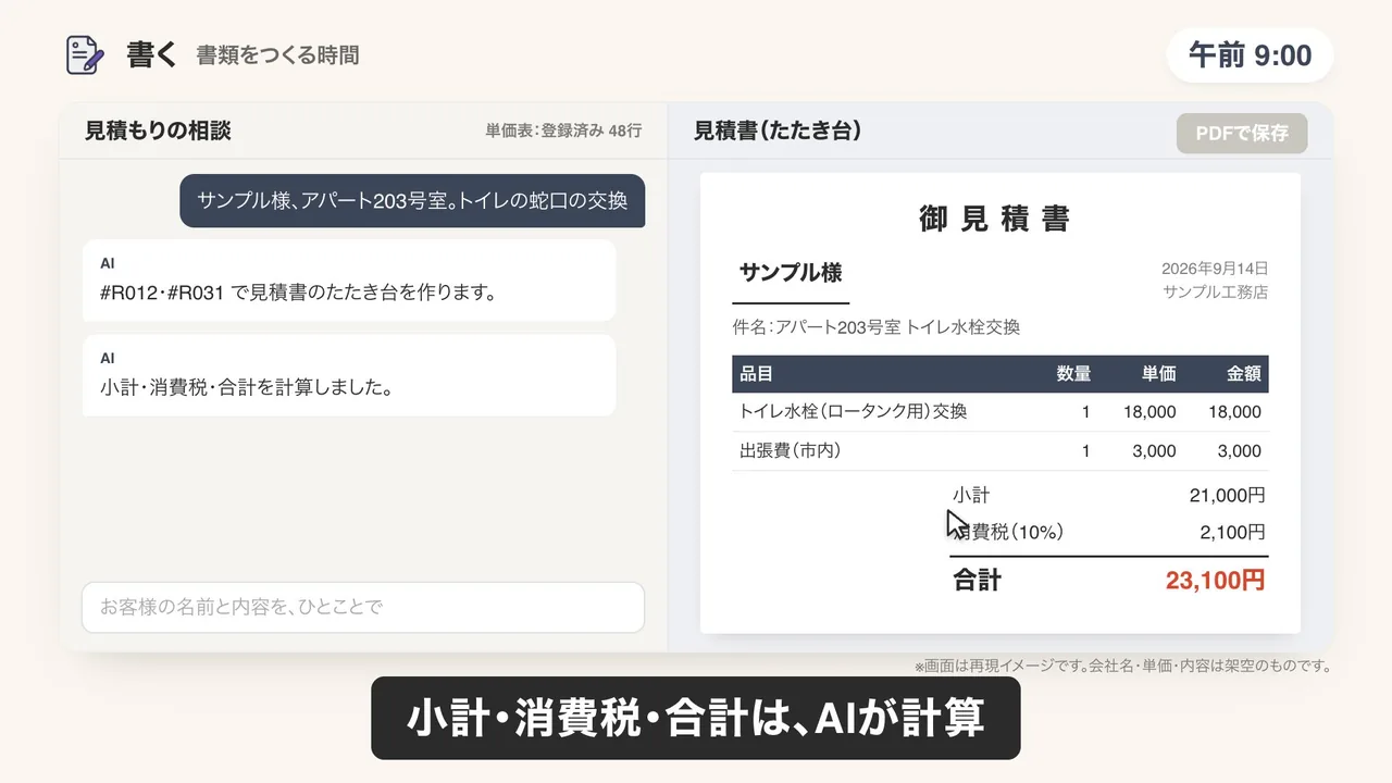 見積書づくりのデモ画面（再現イメージ）