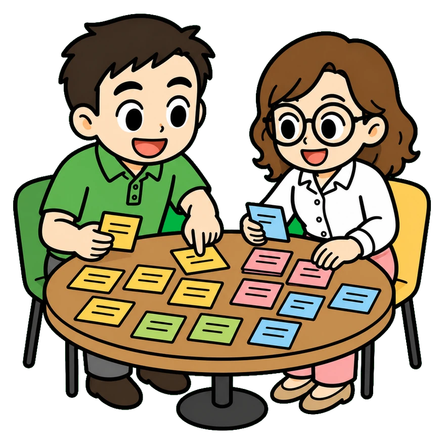 いまの仕事を書き出している場面のイラスト