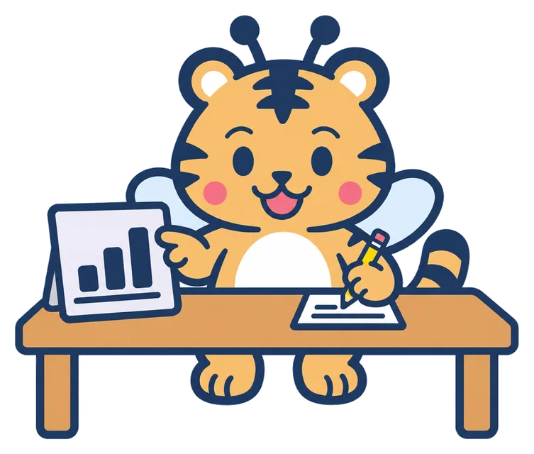 経営企画室の担当のトラビーが机で仕事をしているイラスト
