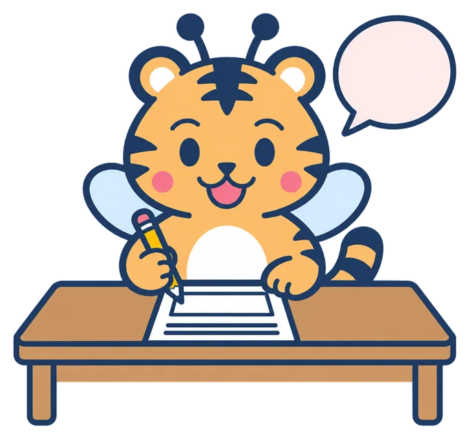 広報部の担当のトラビーが机で仕事をしているイラスト