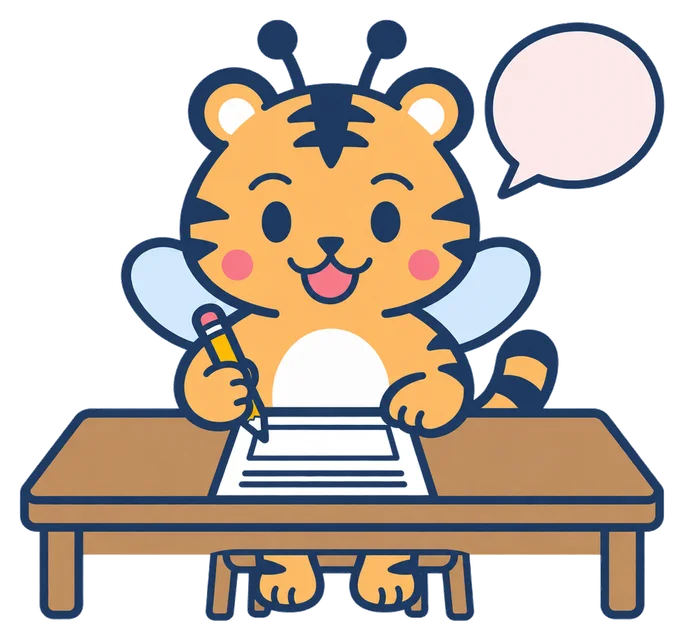 広報部の担当のトラビーが机で仕事をしているイラスト