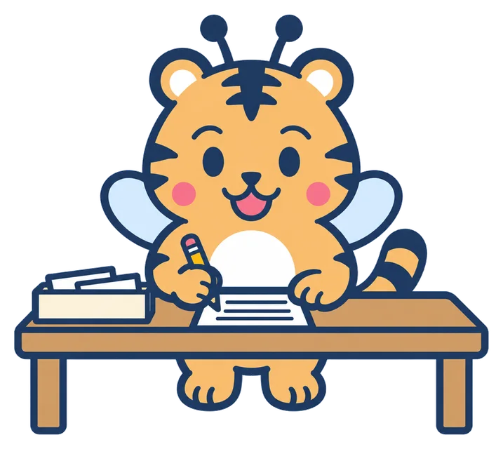 総務部の担当のトラビーが机で仕事をしているイラスト
